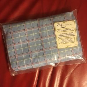 Vintage Quiltex Co blue plaid baby crib sheet